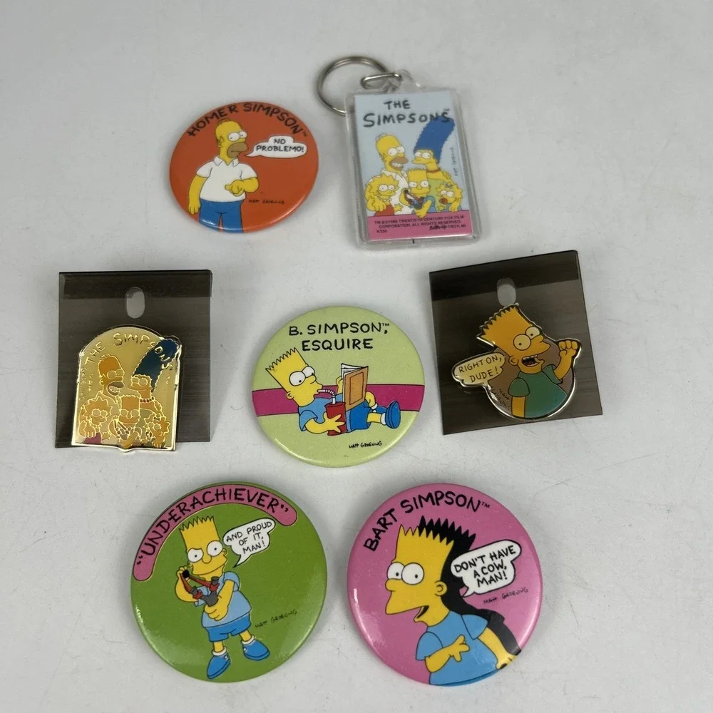 Vintage The Simpsons Pin And‎ Keychain Set Seven Items Total